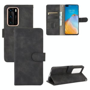 For Huawei P40 Solid Color Skin Feel Magnetic Buckle Horizontal Flip Calf Texture PU Leather Case with Holder & Card Slots & Wallet(Black) (OEM)