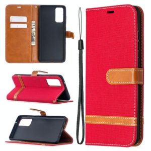 For Samsung Galaxy S20 FE 5G / S20 Lite Color Matching Denim Texture Horizontal Flip Leather Case with Holder & Card Slots & Wallet & Lanyard(Red) (OEM)