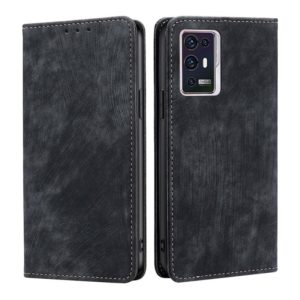 For ZTE Axon 30 Pro RFID Anti-theft Brush Magnetic Leather Phone Case(Black) (OEM)