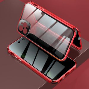 For iPhone 11 Pro Four-corner Shockproof Anti-peeping Magnetic Metal Frame Double-sided Tempered Glass Case (Red) (OEM)