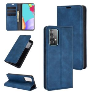 For Samsung Galaxy A52 5G / 4G Retro-skin Business Magnetic Suction Leather Case with Holder & Card Slots & Wallet(Dark Blue) (OEM)