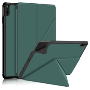 For Huawei MatePad 11 2021 Multi-folding Horizontal Flip PU Leather Shockproof Case with Holder & Sleep / Wake-up Function(Dark Green) (OEM)