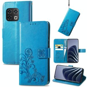 For OnePlus 10 Pro Four-leaf Clasp Embossed Leather Phone Case(Blue) (OEM)