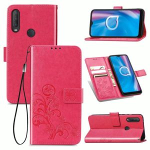 For Alcatel 1S (2020) Four-leaf Clasp Embossed Buckle Mobile Phone Protection Leather Case with Lanyard & Card Slot & Wallet & Holder Function(Magenta) (OEM)