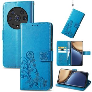 For Honor Magic3 Pro Four-leaf Clasp Embossed Buckle Leather Phone Case(Blue) (OEM)