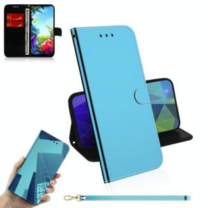 For LG K40S Mirror-like Magnetic Attraction Horizontal Flip Leather Case with Lanyard, Support Holder & Card Slot & Wallet(Blue) (OEM)