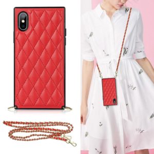 For iPhone XS Max Elegant Rhombic Pattern Microfiber Leather +TPU Shockproof Case with Crossbody Strap Chain(Red) (OEM)