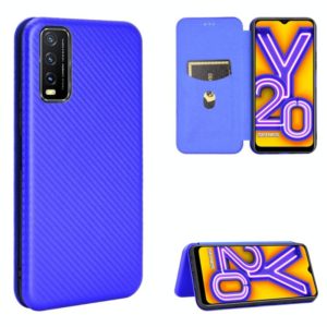 For Vivo Y20 / Y20i (Indian) Carbon Fiber Texture Horizontal Flip TPU + PC + PU Leather Case with Card Slot(Blue) (OEM)