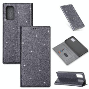 For Samsung Galaxy A91 Ultrathin Glitter Magnetic Horizontal Flip Leather Case with Holder & Card Slots(Gray) (OEM)