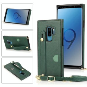 For Samsung Galaxy S9 Plus Wrist Strap PU+TPU Shockproof Protective Case with Crossbody Lanyard & Holder & Card Slot(Green) (OEM)