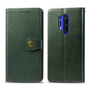 For OnePlus 8 Pro Retro Solid Color Leather Buckle Phone Case with Lanyard & Photo Frame & Card Slot & Wallet & Stand Function(Green) (OEM)