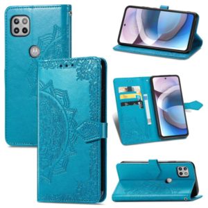 For Motorola Moto One 5G Ace Mandala Flower Embossed Horizontal Flip Leather Case with Holder & Three Card Slots & Wallet & Lanyard(Blue) (OEM)