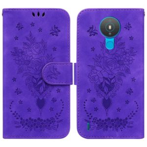 For Nokia 1.4 Butterfly Rose Embossed Leather Phone Case(Purple) (OEM)