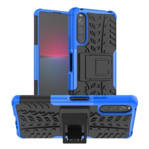 For Sony Xperia 10 IV Tire Texture TPU + PC Phone Case with Holder(Blue) (OEM)