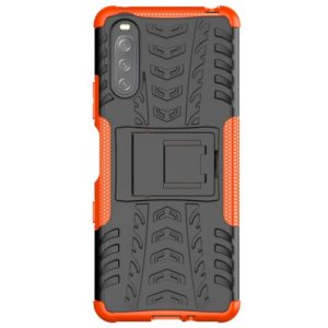 For Sony Xperia 10 III Tire Texture Shockproof TPU+PC Protective Case with Holder(Orange) (OEM)