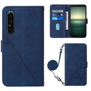 For Sony Xperia 1 IV Crossbody 3D Embossed Flip Leather Phone Case(Blue) (OEM)