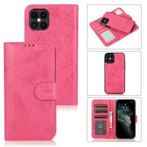 For iPhone 12 / 12 Pro KLT888-2 Retro 2 in 1 Detachable Magnetic Horizontal Flip TPU + PU Leather Case with Holder & Card Slots & Photo Frame & Wallet(Rose Red) (OEM)