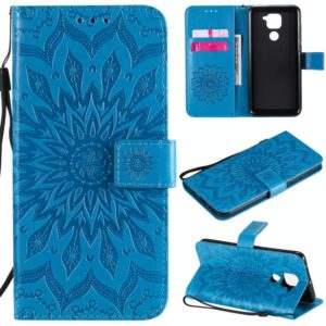 For Xiaomi Redmi Note 9/Redmi 10X 4G Embossed Sunflower Pattern Horizontal Flip PU Leather Case with Holder & Card Slots & Wallet & Lanyard(Blue) (OEM)