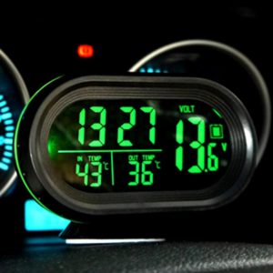 VST-7009V 4 In 1 Digital Car Thermometer Voltage Meter Luminous Clock Tester Detector LCD Monitor Back light(Green Light) (OEM)