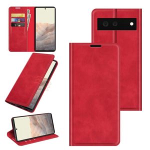 For Google Pixel 6 Retro-skin Business Magnetic Suction Leather Case with Holder & Card Slots & Wallet(Red) (OEM)