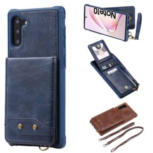 For Galaxy Note 10 Vertical Flip Wallet Shockproof Back Cover Protective Case with Holder & Card Slots & Lanyard & Photos Frames(Blue) (OEM)