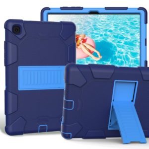 For Samsung Galaxy Tab A7 (2020) T500/T505 Shockproof Two-Color Silicone Protective Case with Holder(Navy Blue + Blue) (OEM)