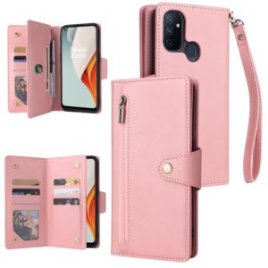 For OnePlus Nord N100 Rivet Buckle 9 Cards Three Fold Leather Phone Case(Rose Gold) (OEM)