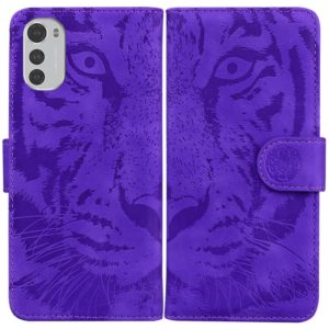 For Motorola Moto E32 Tiger Embossing Pattern Leather Phone Case(Purple) (OEM)
