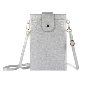 Litchi Texture Card Holder Mobile Phone Bag with Long Strap(Silver) (OEM)
