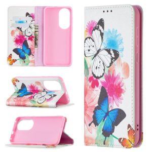 For Huawei P50 Colored Drawing Pattern Invisible Magnetic Horizontal Flip PU Leather Case with Holder & Card Slots & Wallet(Two Butterflies) (OEM)