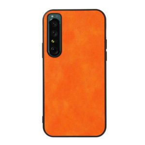 For Sony Xperia 1 IV Accurate Hole Two-color Litchi Texture PU Phone Case(Orange) (OEM)