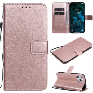 For iPhone 12 Pro Max Pressed Printing Sunflower Pattern Horizontal Flip PU Leather Case Holder & Card Slots & Wallet & Lanyard(Rose Gold) (OEM)