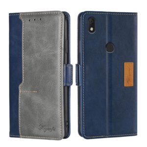 For Alcatel Axel/Lumos Contrast Color Side Buckle Leather Phone Case(Blue + Grey) (OEM)