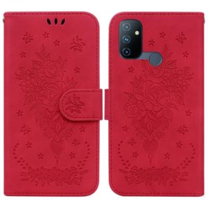 For OnePlus Nord N100 Butterfly Rose Embossed Leather Phone Case(Red) (OEM)