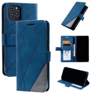 For iPhone 12 / 12 Pro Skin Feel Splicing Horizontal Flip Leather Case with Holder & Card Slots & Wallet & Photo Frame(Blue) (OEM)