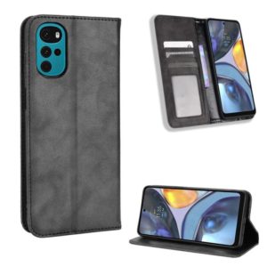 For Motorola Moto G22 Magnetic Buckle Retro Texture Leather Phone Case(Black) (OEM)