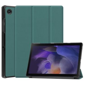 For Samsung Galaxy Tab A8 2021 Three-folding Holder Custer Texture Leather Tablet Case(Dark Green) (OEM)