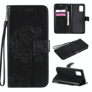 For Samsung Galaxy A71 5G Tree & Cat Embossed Pattern Horizontal Flip Leather Case with Holder & Card Slots & Wallet & Lanyard(Black) (OEM)
