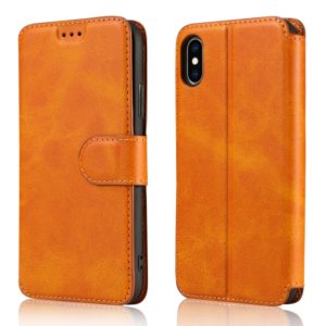 For iPhone X / XS Calf Texture Magnetic Buckle Horizontal Flip Leather Case with Holder & Card Slots & Wallet & Photo Frame(Khaki) (OEM)
