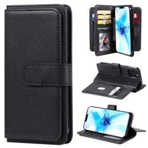 For iPhone 12 / 12 Pro Multifunctional Magnetic Copper Buckle Horizontal Flip Solid Color Leather Case with 10 Card Slots & Wallet & Holder & Photo Frame(Black) (OEM)