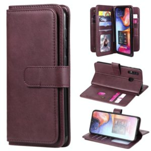For Samsung Galaxy A20 / A30 Multifunctional Magnetic Copper Buckle Horizontal Flip Solid Color Leather Case with 10 Card Slots & Wallet & Holder & Photo Frame(Wine Red) (OEM)