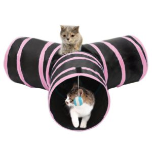 Foldable 3 Exits Exercising Cat Tunnel with A Hanging Ball(Pink) (OEM)