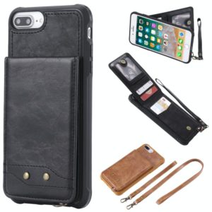 For iPhone 6 Plus Vertical Flip Shockproof Leather Protective Case with Long Rope, Support Card Slots & Bracket & Photo Holder & Wallet Function(Black) (OEM)