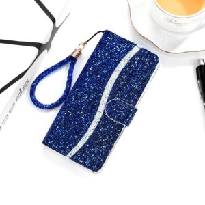For Samsung Galaxy M51 Glitter Powder Horizontal Flip Leather Case with Card Slots & Holder & Lanyard(Blue) (OEM)