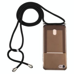 For iPhone 8 / 7 Transparent TPU Protective Case with Lanyard & Card Slot(Black) (OEM)