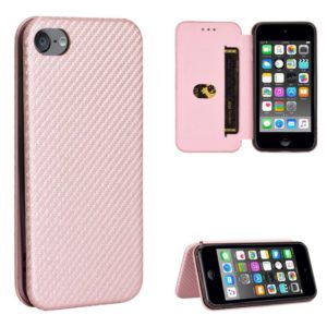 For iPod Touch 5 / 6 / 7 Carbon Fiber Texture Horizontal Flip TPU + PC + PU Leather Case with Card Slot(Pink) (OEM)