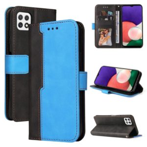 For Samsung Galaxy A22 5G Business Stitching-Color Horizontal Flip PU Leather Case with Holder & Card Slots & Photo Frame(Blue) (OEM)