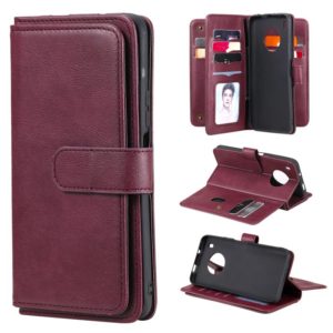 For Huawei Y9a Multifunctional Magnetic Copper Buckle Horizontal Flip Solid Color Leather Case with 10 Card Slots & Wallet & Holder & Photo Frame(Wine Red) (OEM)