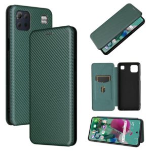 For LG K92 5G Carbon Fiber Texture Horizontal Flip TPU + PC + PU Leather Case with Card Slot(Green) (OEM)
