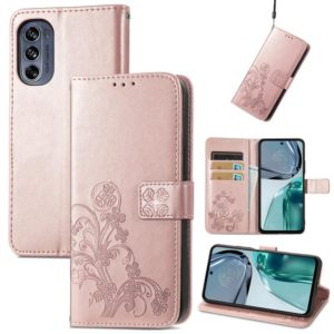 For Motorola Moto G62 Four-leaf Clasp Embossed Buckle Leather Phone Case(Rose Gold) (OEM)